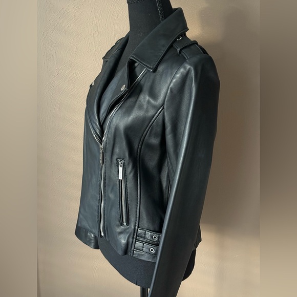 MICHAEL Michael Kors Black Leather Moto Lamb Leather Jacket Size Medium - Picture 7 of 10